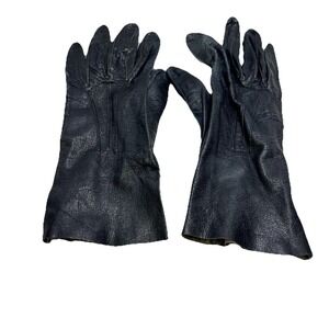Vintage Black Leather Gauntlet Work Gloves Motorcycle Riding Utility